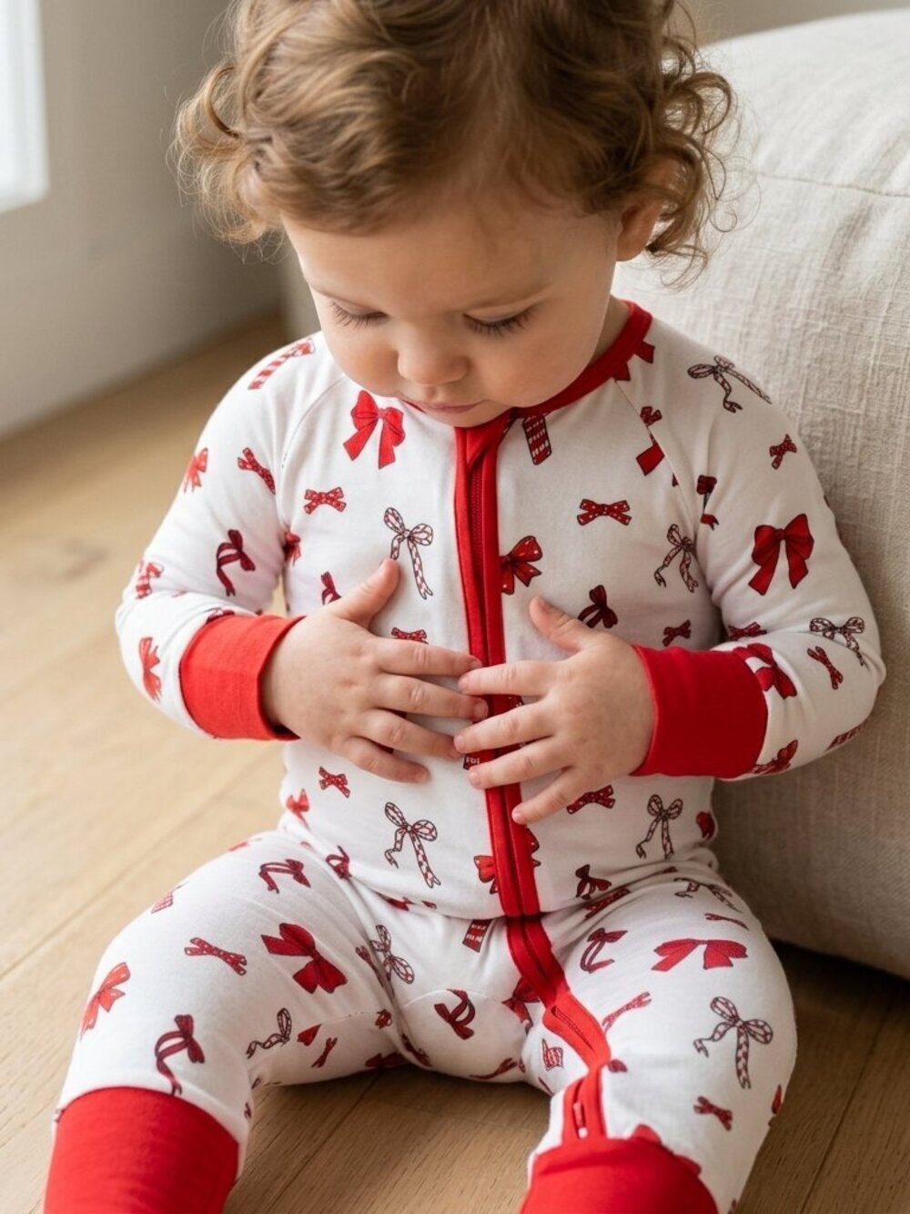 Red Bow Bamboo Zippy Pajamas 12-18M Baby NWT Soft Stretchy Cozy Romper - Picture 2 of 5